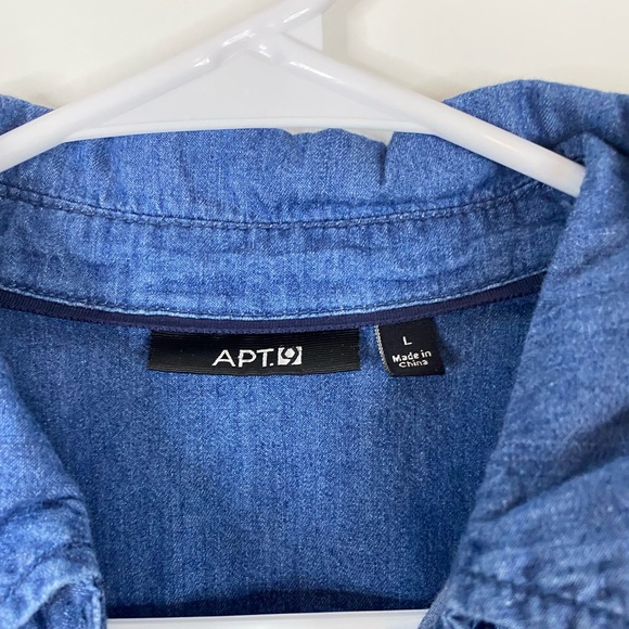 APT. 9 Medium Wash Blue Chambray Denim Jean 3/4 Sleeve Button Down Shirt - Picture 3 of 5